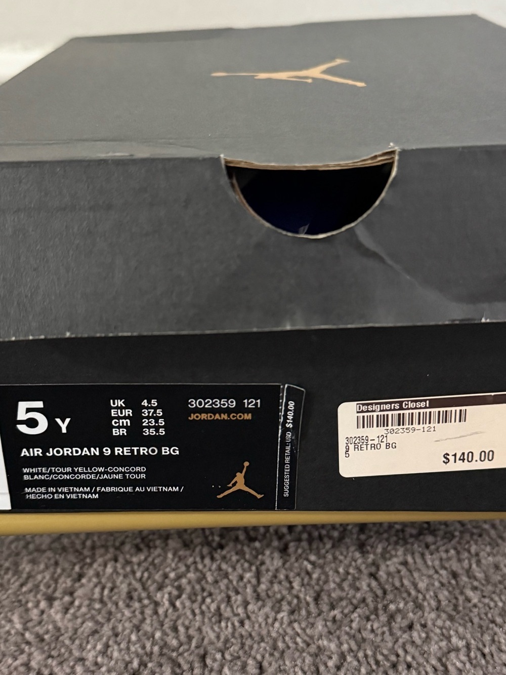 Air Jordan 9 Retro Kobe Bryant 5Y White Blue Yellow 302359-121 - Picture 2 of 10